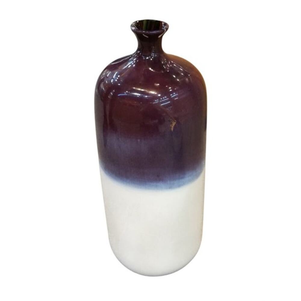 Sagebrook Home 15 in. Purple/White Ombre Vase Small Opening for Flowers NEW
